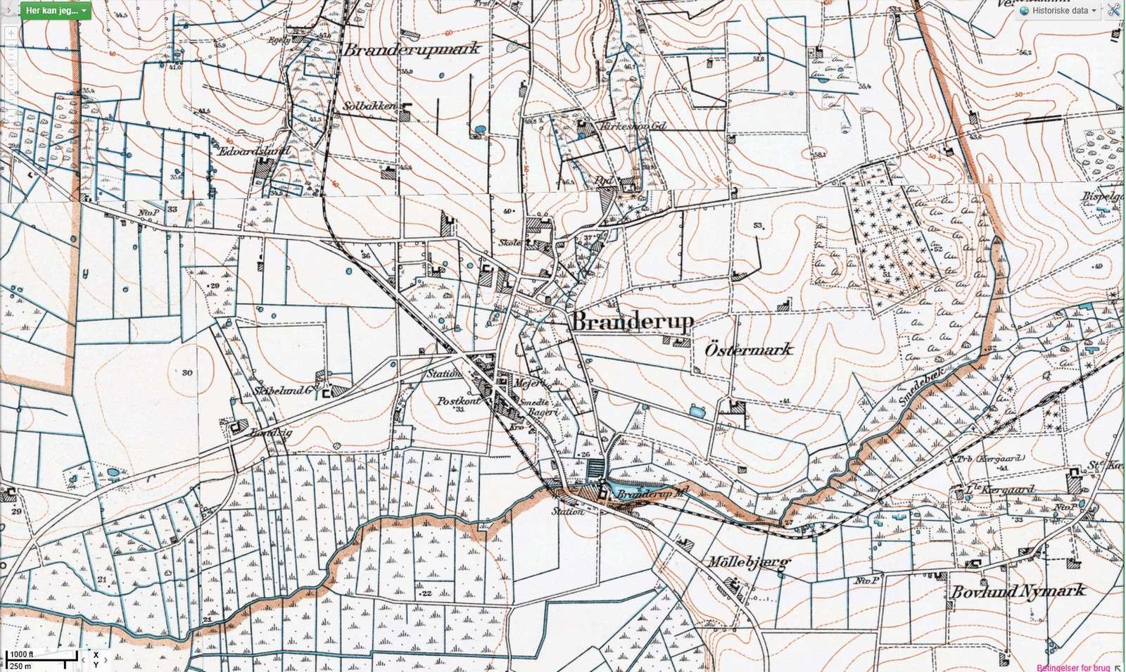 Historisk landkort krympet til hjemmesiden